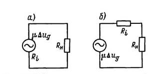 Эквивалентная схема анодной цепи для переменной составляющей анодного тока с заменой триода генератором ЭДС
