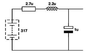 Эквивалентная схема Тевенина по переменной составляющей для 
стабилизатора серии 317 с шунтирующим конденсатором емкостью 1 мкФ
