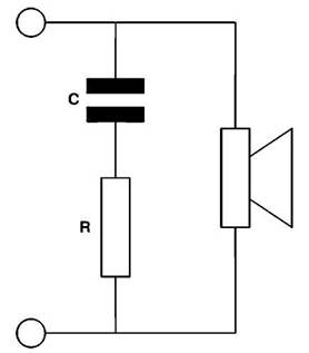 Схема Зобеля для компенсации индуктивной составляющей звуковой катушки 
громкоговорителя